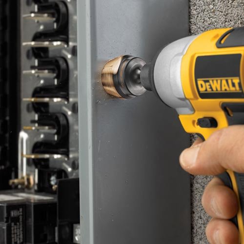 DEWALT step bit set with double-spiral flute design for long life and easy chip clearance.