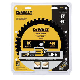 DEWALT 10-inch blade with ultra sharp carbide for long life and smoother edges.