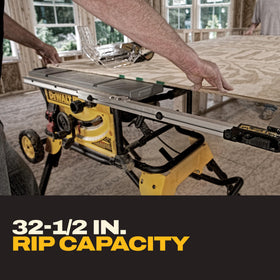 DEWALT table saw depth of cut at 90° reaches 3-1/8 inches for thick stock