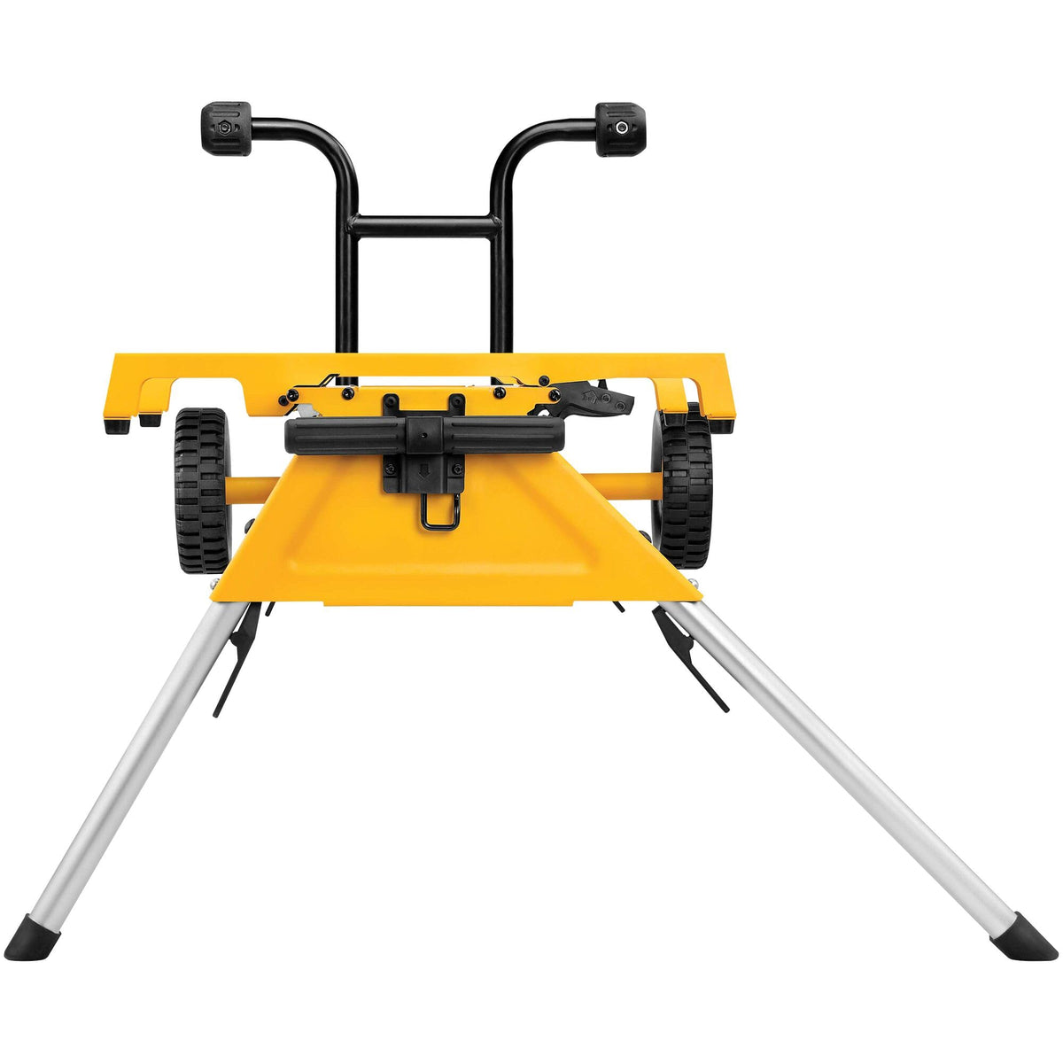 DEWALT DW7440RS heavy-duty wheels roll over steps and debris for smooth transport.