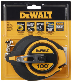 DEWALT 5-to-1 gear rewind enables faster blade retraction during layout work.