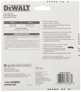 DEWALT self-lock blade with release button ensures secure measurements.