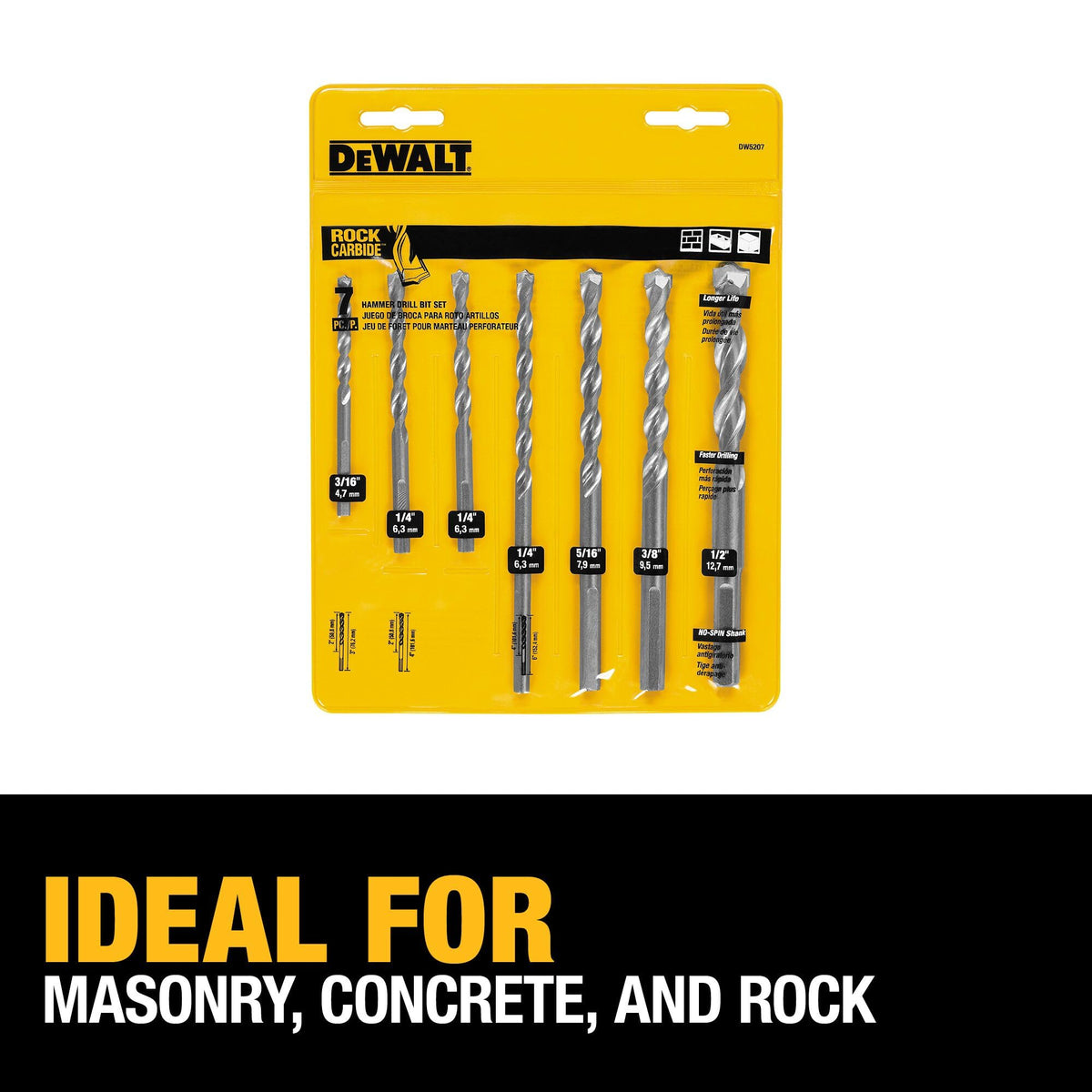 DEWALT DW5207 features three flats on the shank to prevent slipping in the chuck.