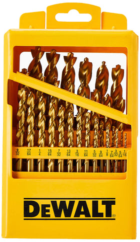 DEWALT titanium nitride coated drill bits with pilot point for longer bit life.