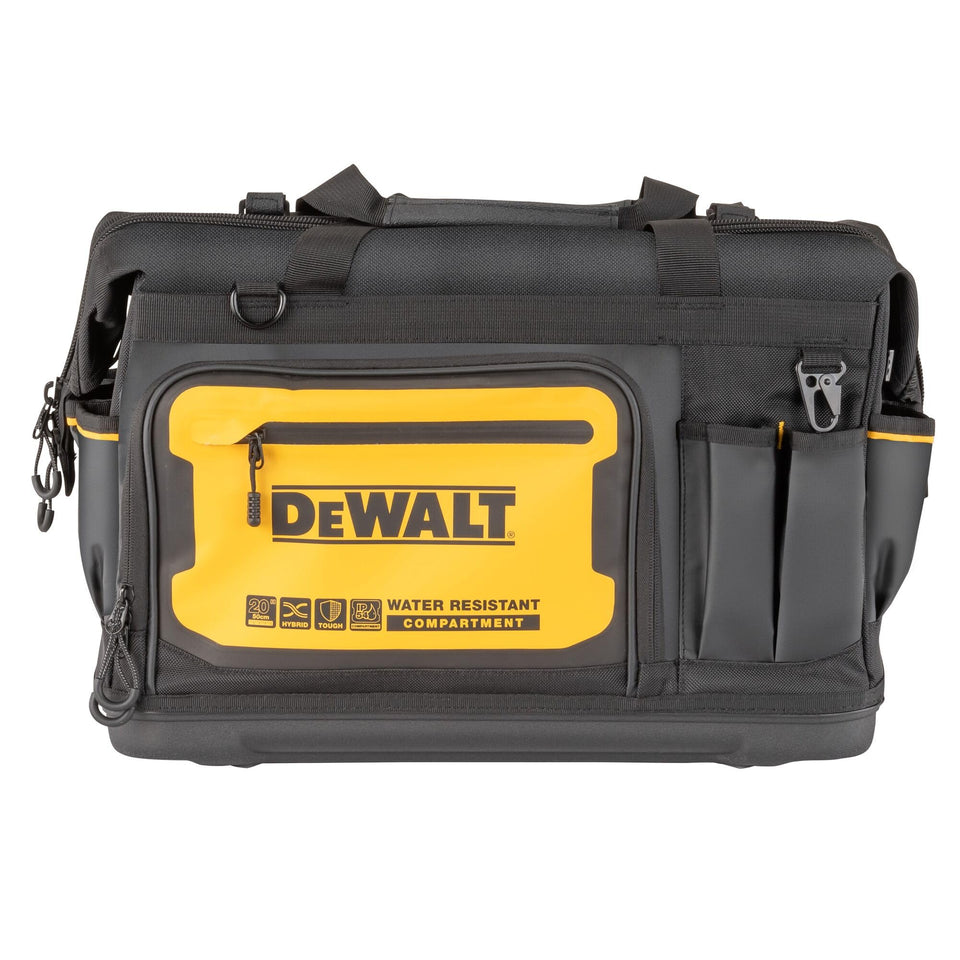 DEWALT tool bag open-mouth front view for quick access to tools