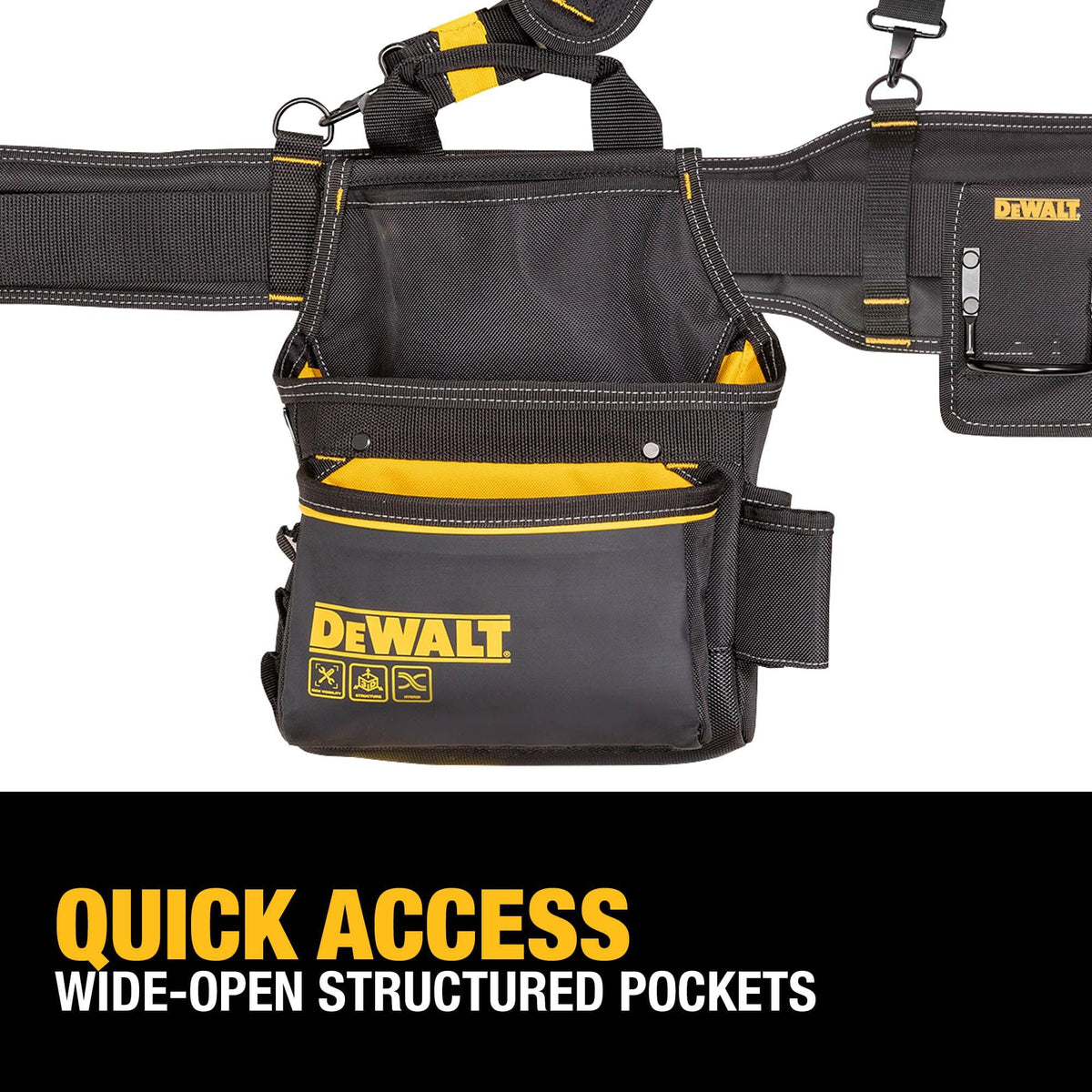 DEWALT Tool Belt Organizer 5.5-inch padded belt for secure all-day wear.