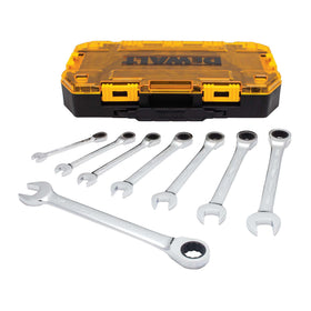 DEWALT Tough Box 8pc SAE ratcheting wrenches in case for organized projects.