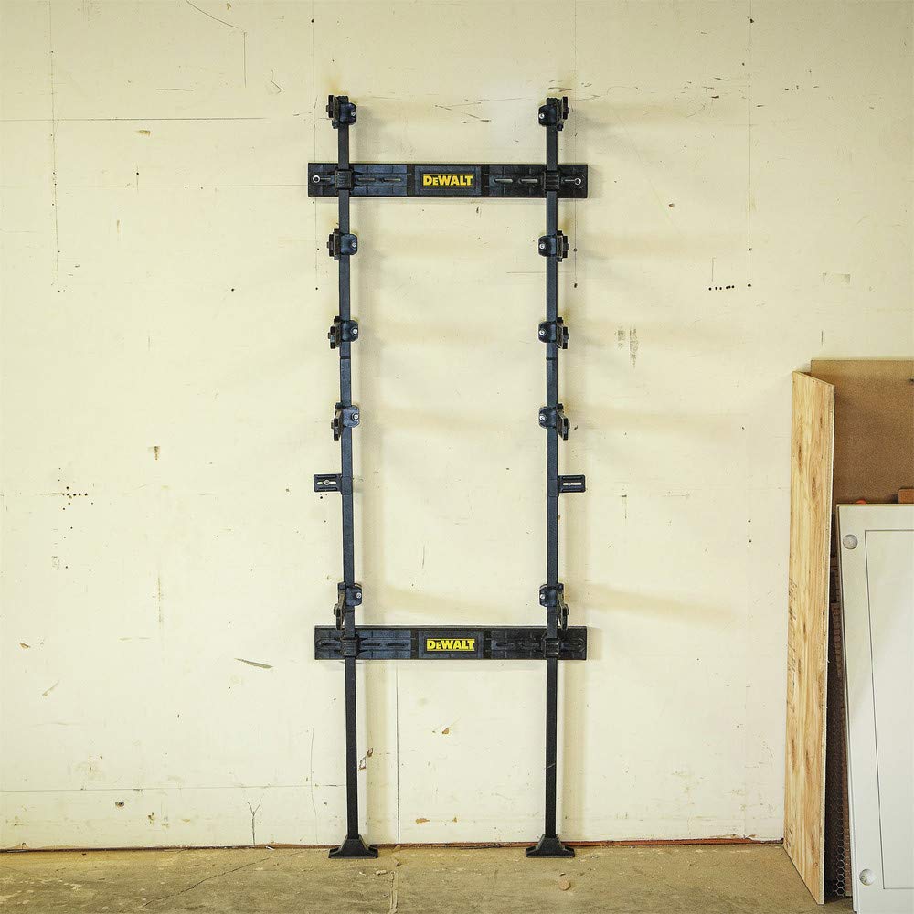 DEWALT Tough System rack with horizontal beams supports modular setups.
