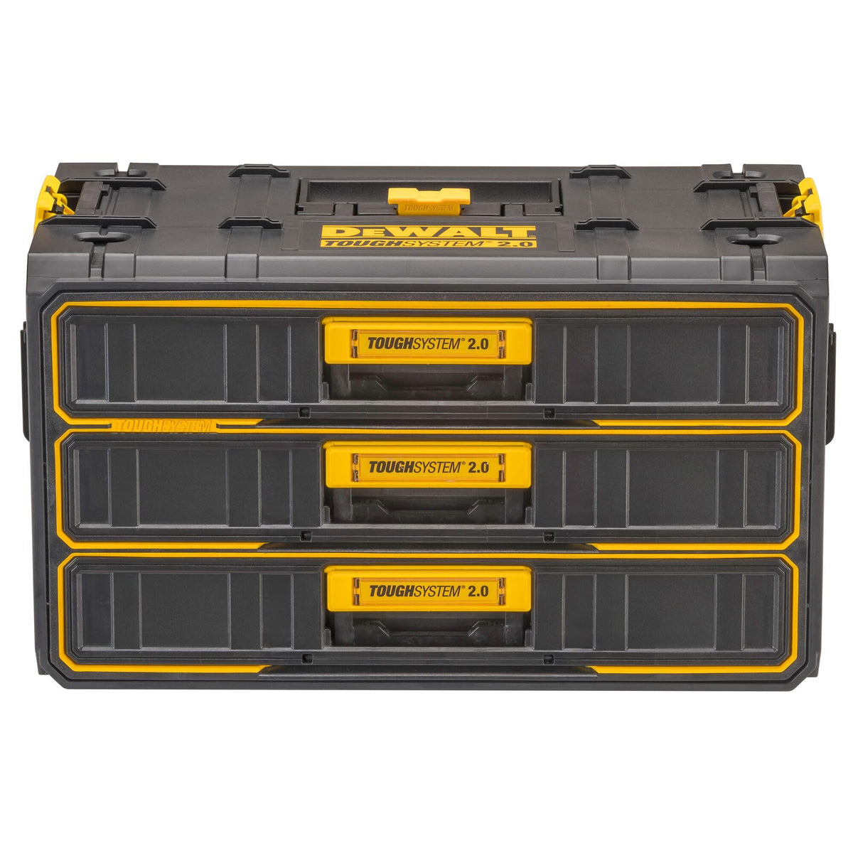 DEWALT TOUGHSYSTEM 2.0 3-drawer unit front view for organized workspace.