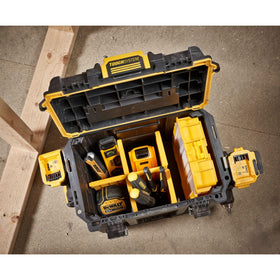 DEWALT TOUGHSYSTEM 2.0 connected with other TOUGHSYSTEM units for modular storage.