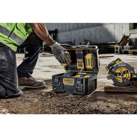 DEWALT ToughSystem 2.0 sealed box keeps batteries safe during transport.