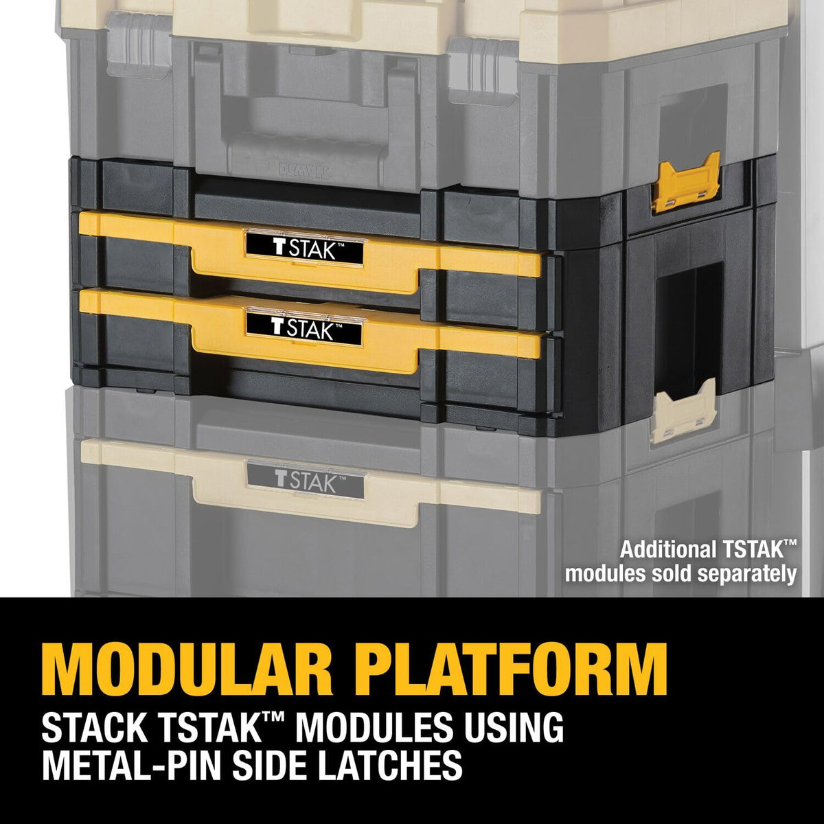 DEWALT TSTAK ball-bearing slides provide smooth operation for heavy-duty loads.