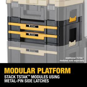 DEWALT TSTAK ball-bearing slides provide smooth operation for heavy-duty loads.