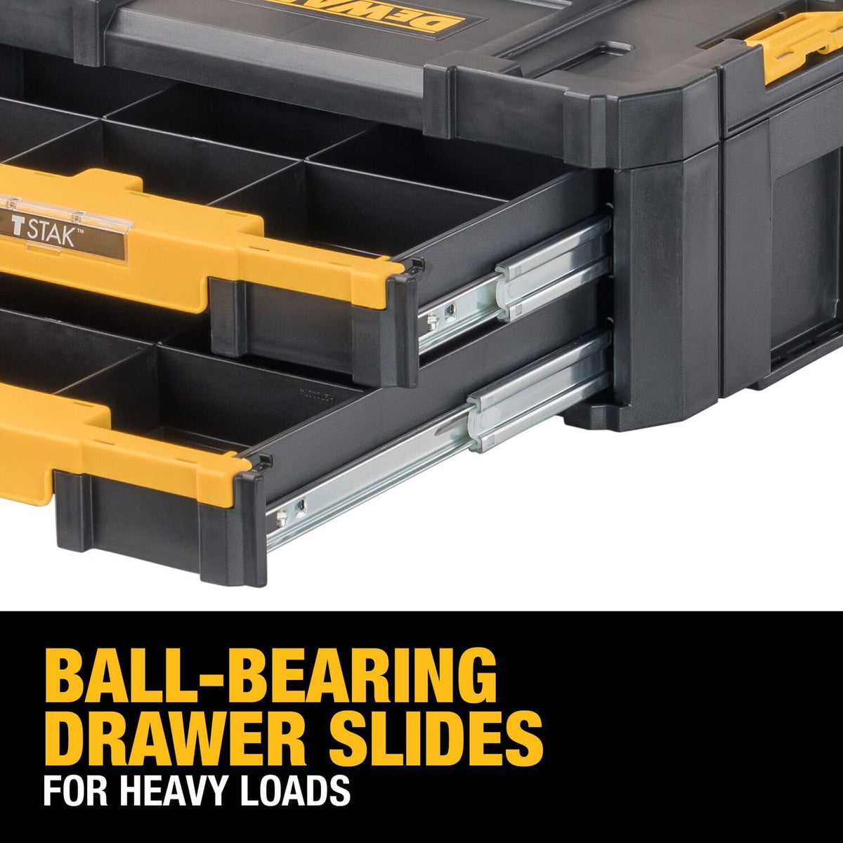 DEWALT TSTAK bi-material handle delivers comfortable lifting during transport.