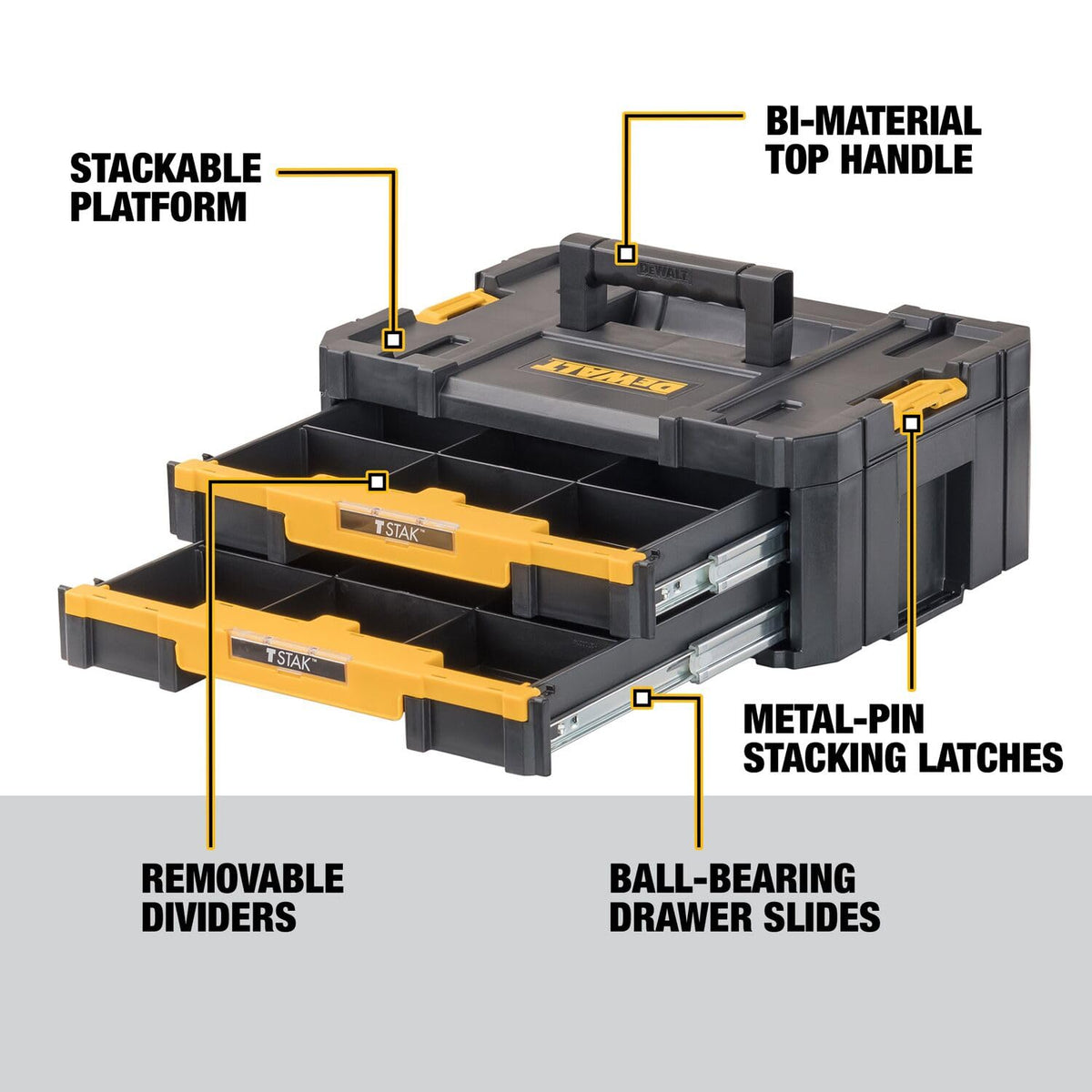 DEWALT TSTAK drawer dividers removable enable flexible organization of tiny components.