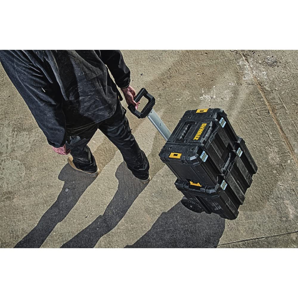 DEWALT TSTAK telescopic handle enables smooth reach and stack-friendly maneuverability