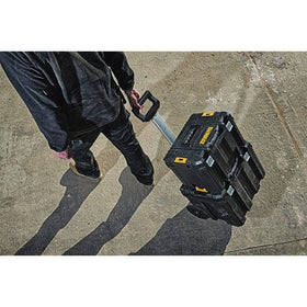 DEWALT TSTAK telescopic handle enables smooth reach and stack-friendly maneuverability