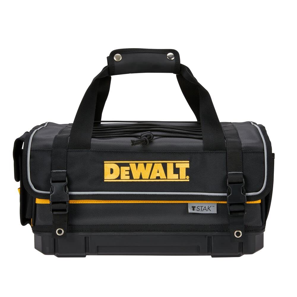 DEWALT TSTAK Tool Bag stain-resistant cover suits messy workshop environments.