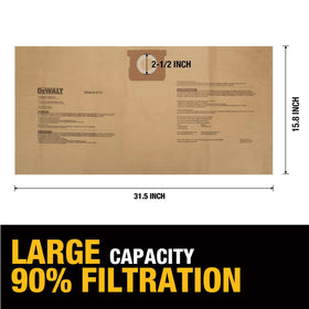 DEWALT two-layer polypropylene filtration reduces dust leakage in DXV vacuums.