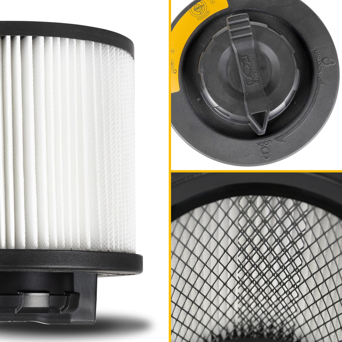 Close-up of the pleated surface on the DEWALT DXVC4001 filter