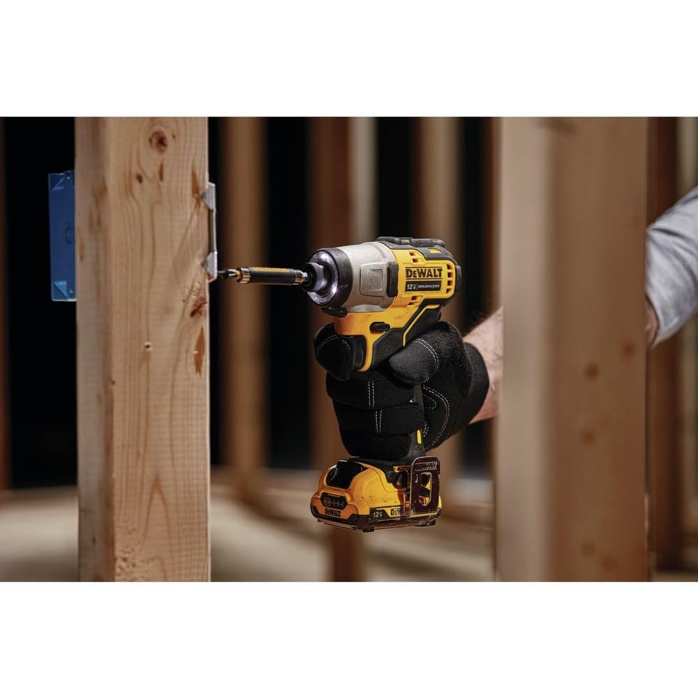 DEWALT XTREME 12V impact driver nose LEDs illuminate the work surface
