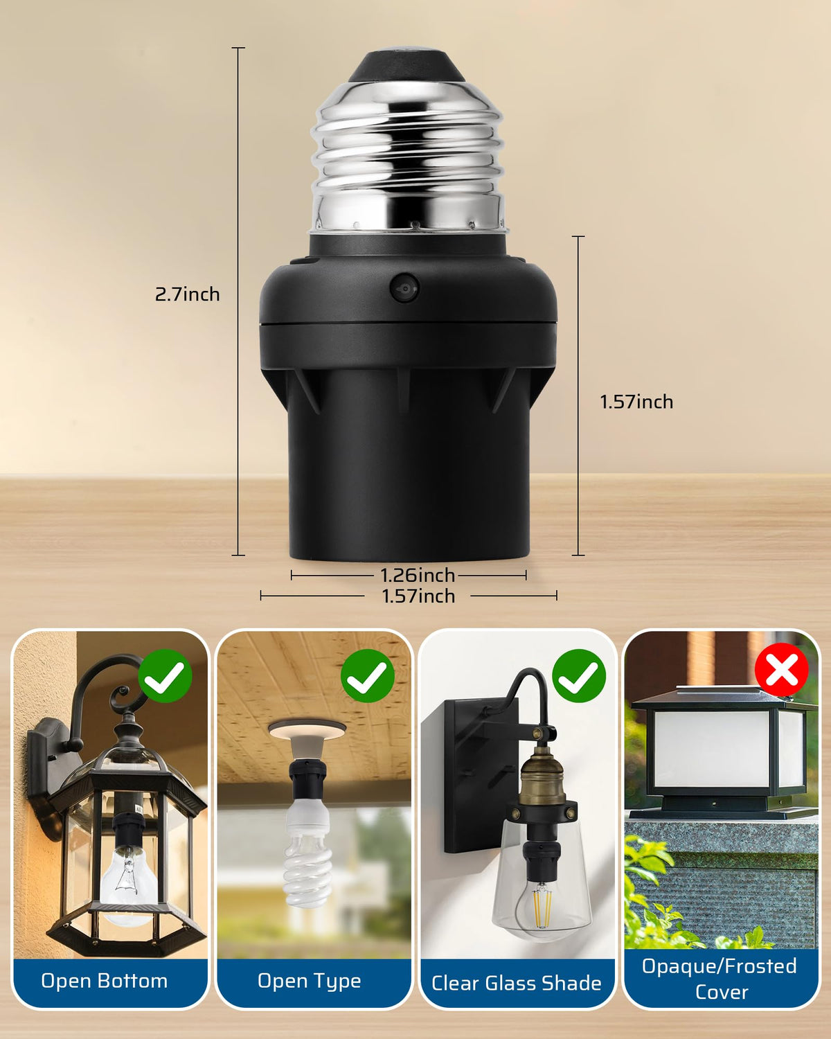 Easy screw-in installation powers on automatically at dusk.