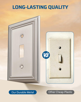 DEWENWILS toggle switch cover in brushed nickel for a sleek upgrade.
