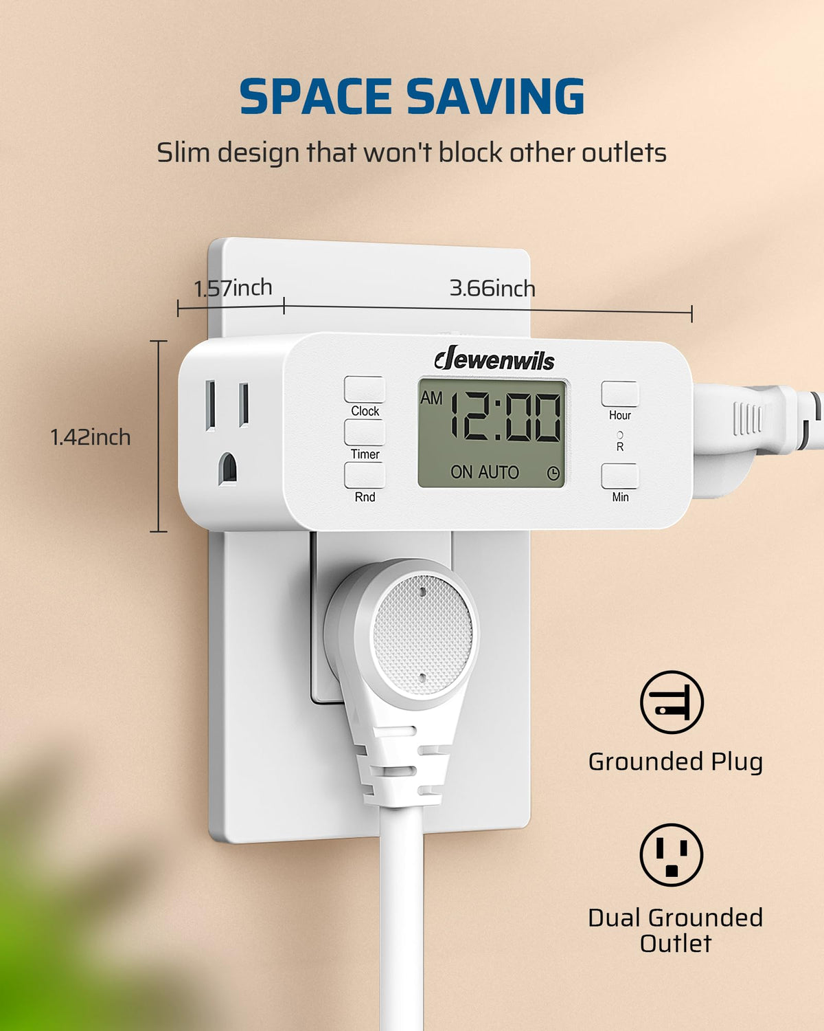 DEWENWILS 125V 15A timer rated for resistive loads and tungsten