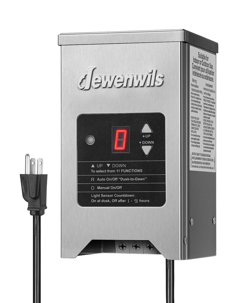 DEWENWILS 150W transformer front view for safe, reliable low-voltage lighting