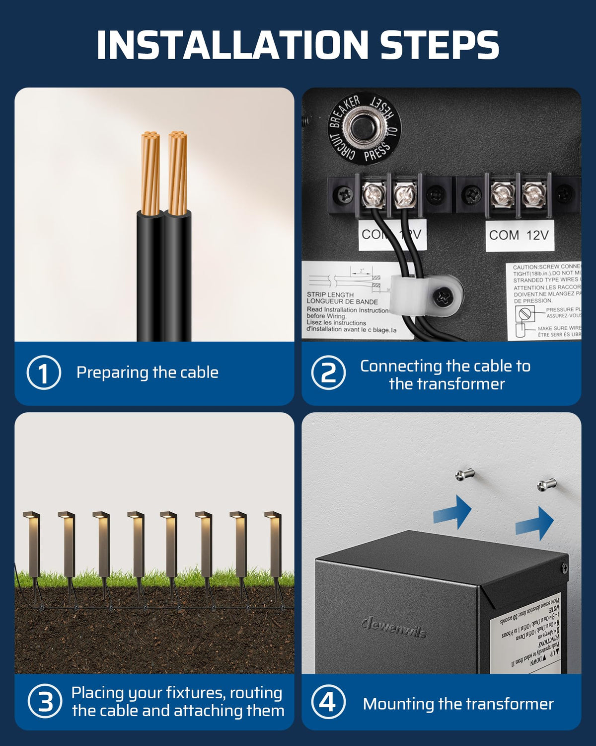 DEWENWILS transformer with mounting holes for easy outdoor install