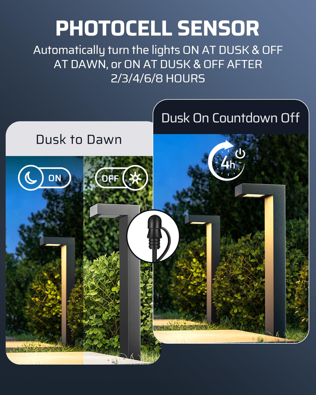 DEWENWILS 200W transformer with photocell sensor for dusk-to-dawn convenience.