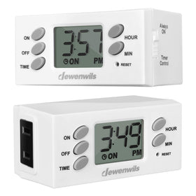 DEWENWILS 24-hour timer with left outlet and right control for simple scheduling.