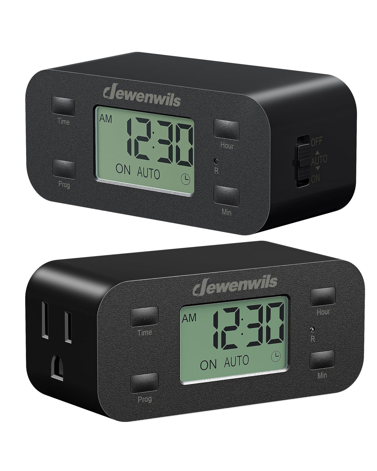 DEWENWILS 24-hour timer outlet front view with clear scheduling display.
