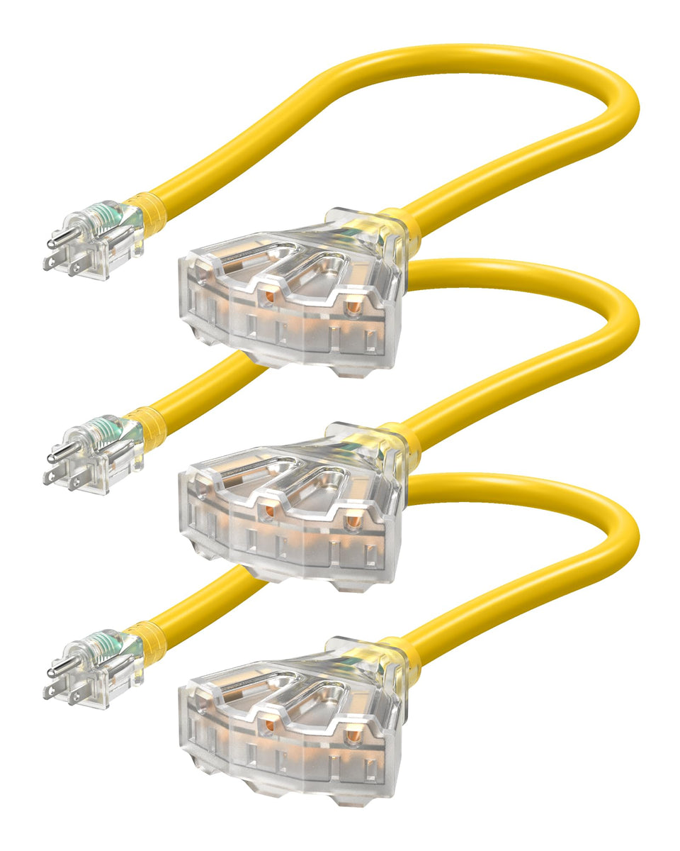 DEWENWILS 24-inch tri-tap extension cord full view for versatile workspace power