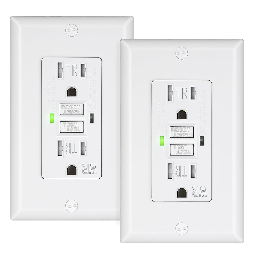 Dewenwils 2-pack GFCI outlet for reliable outdoor protection.