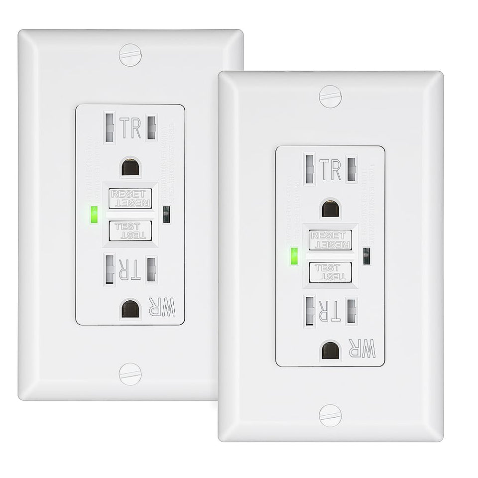 Dewenwils 2-pack GFCI outlet for reliable outdoor protection.