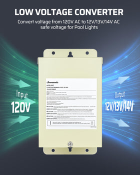 DEWENWILS 300W low-voltage cable entry simplifies pool light wiring.