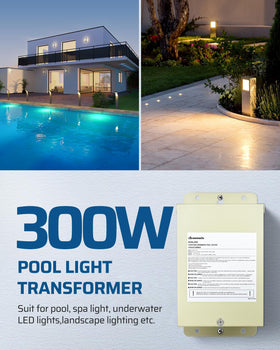 DEWENWILS 300W transformer side housing with weatherproof design for outdoor use.