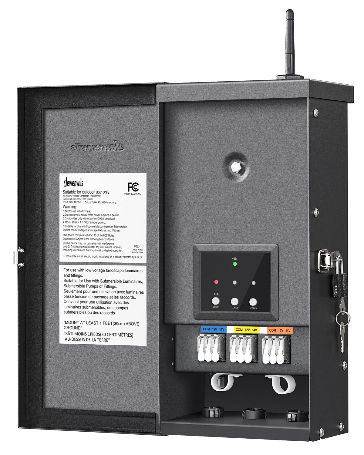 DEWENWILS 300W transformer front view for outdoor lighting control