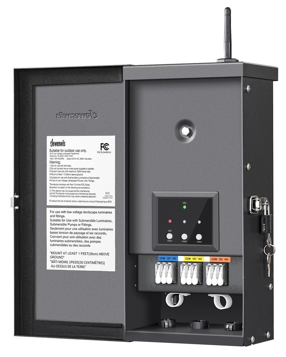 DEWENWILS 300W transformer front view for outdoor lighting control