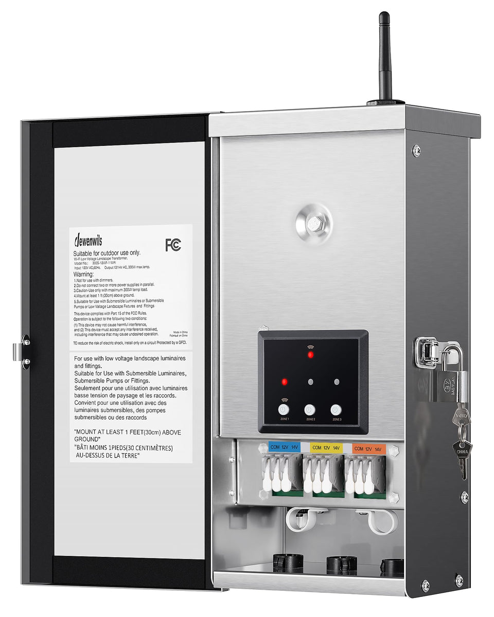 DEWENWILS 300W Wi-Fi transformer front view for outdoor lighting