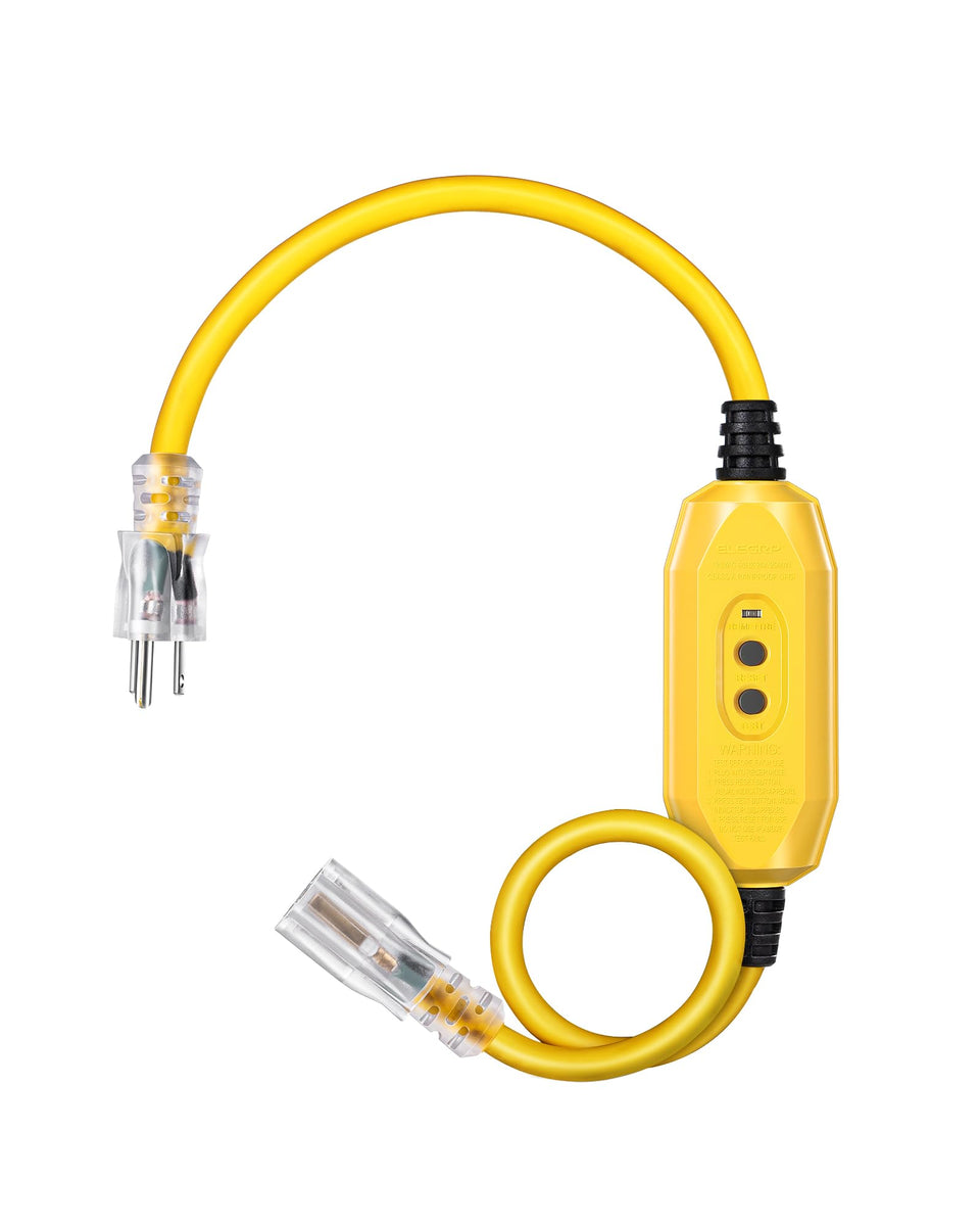 DEWENWILS 3ft GFCI extension cord with 12/3 SJTW for outdoor safety and reliability.