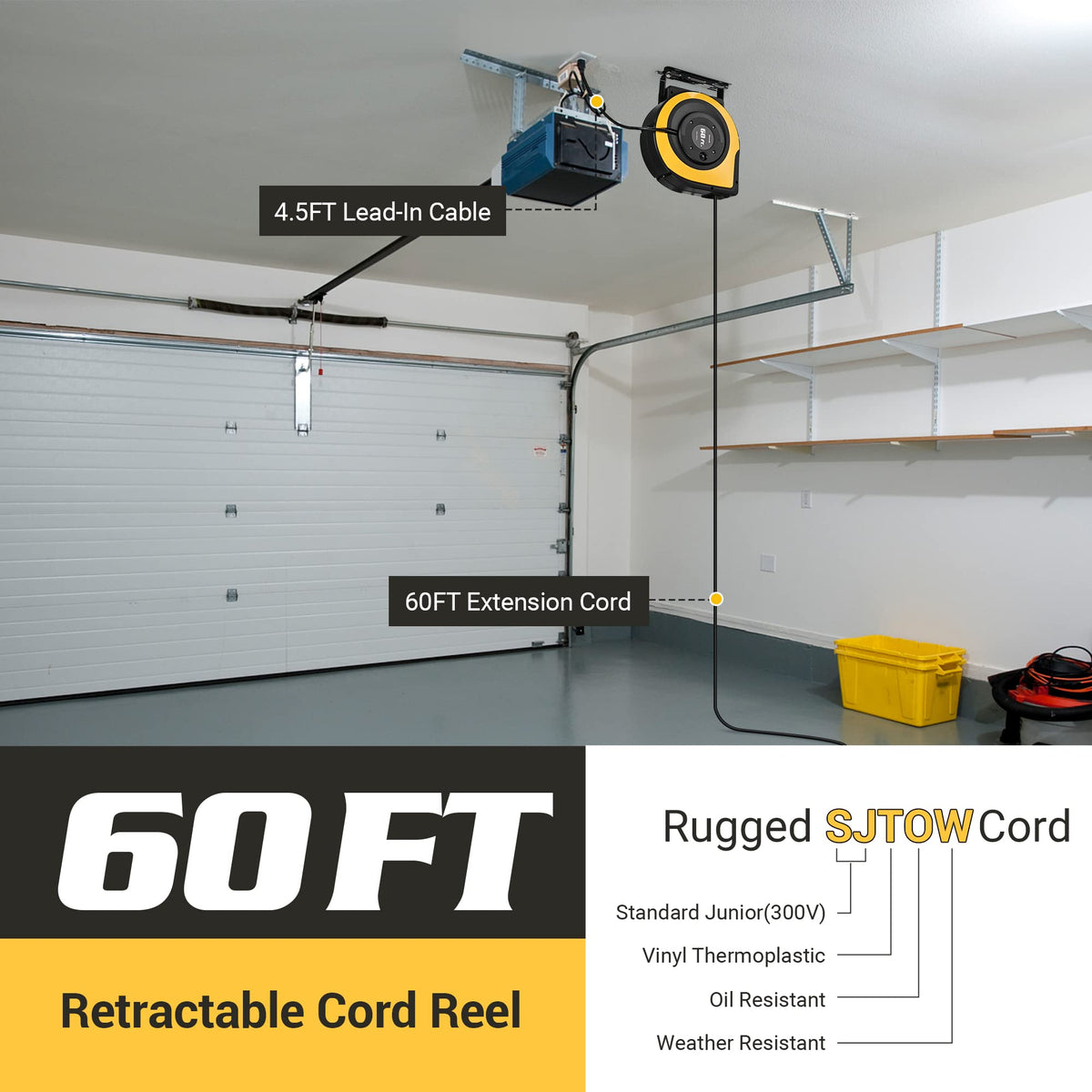 DEWENWILS 60 ft SJTOW cord offers extended reach with weather resistance.
