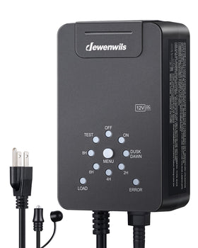 DEWENWILS 60W transformer front view, compact outdoor power for LED landscape lighting.