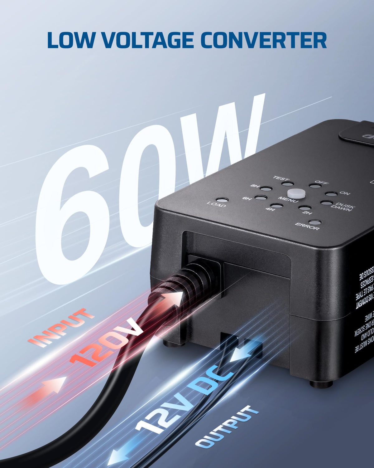 Detachable photocell cable on DEWENWILS transformer enables multi-angle installation.