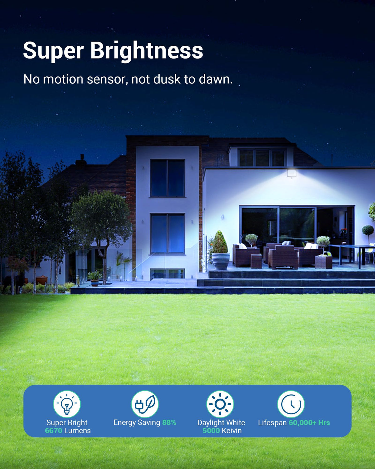 DEWENWILS flood light outdoor side view shows 180° knuckle adjustability