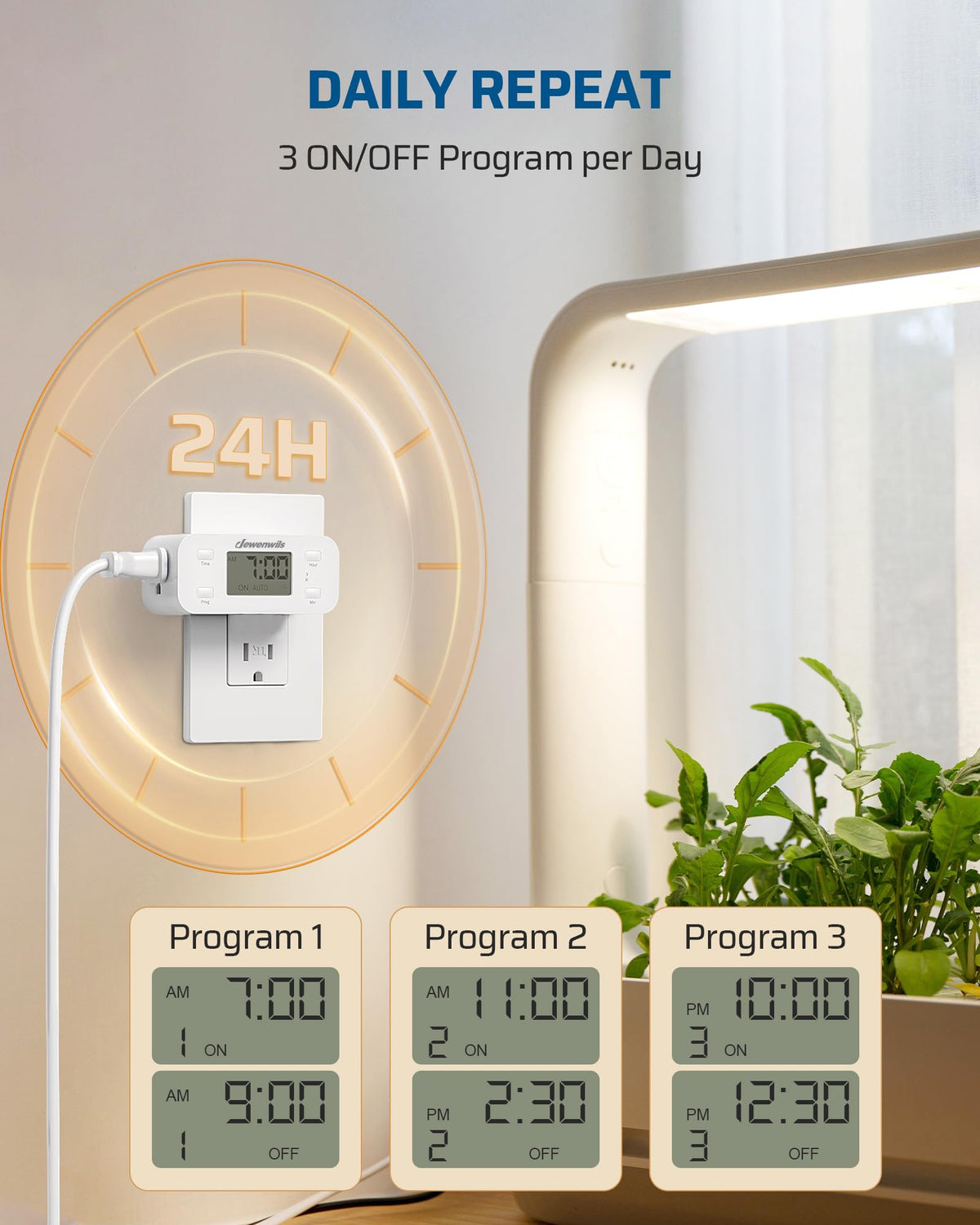 DEWENWILS compact lamp timer front view shows space-saving design
