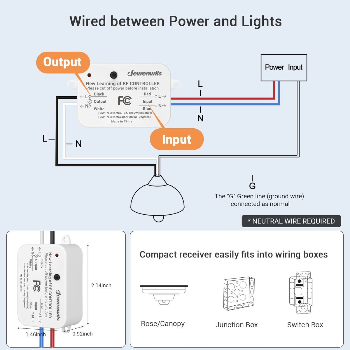 DEWENWILS controls lights, fans, and lamps remotely from a switch
