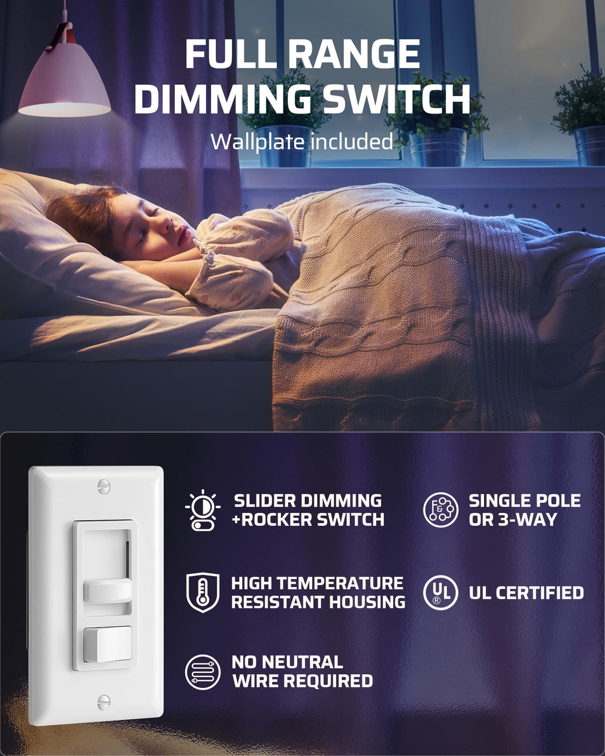 DEWENWILS dimmer switch minimum brightness knob prevents flicker and harsh light