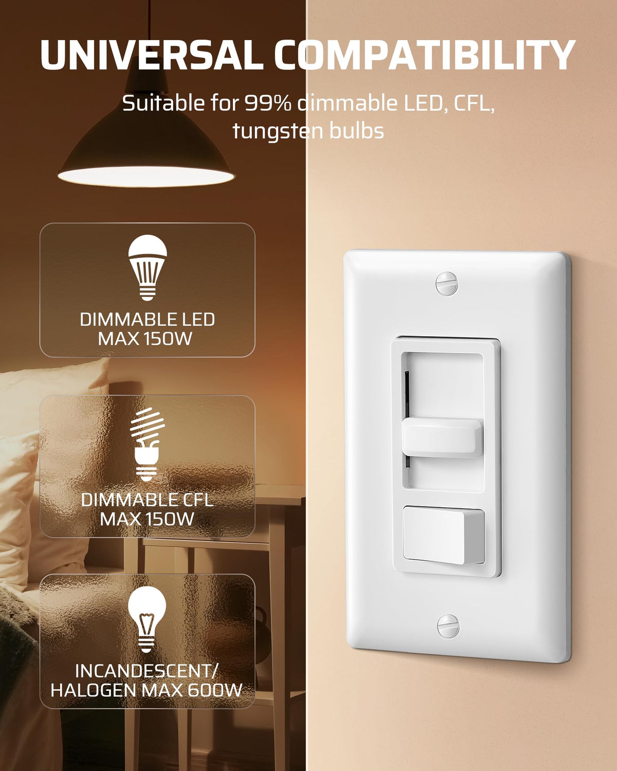 DEWENWILS dimmer switch three-way setup enabling dual-location control